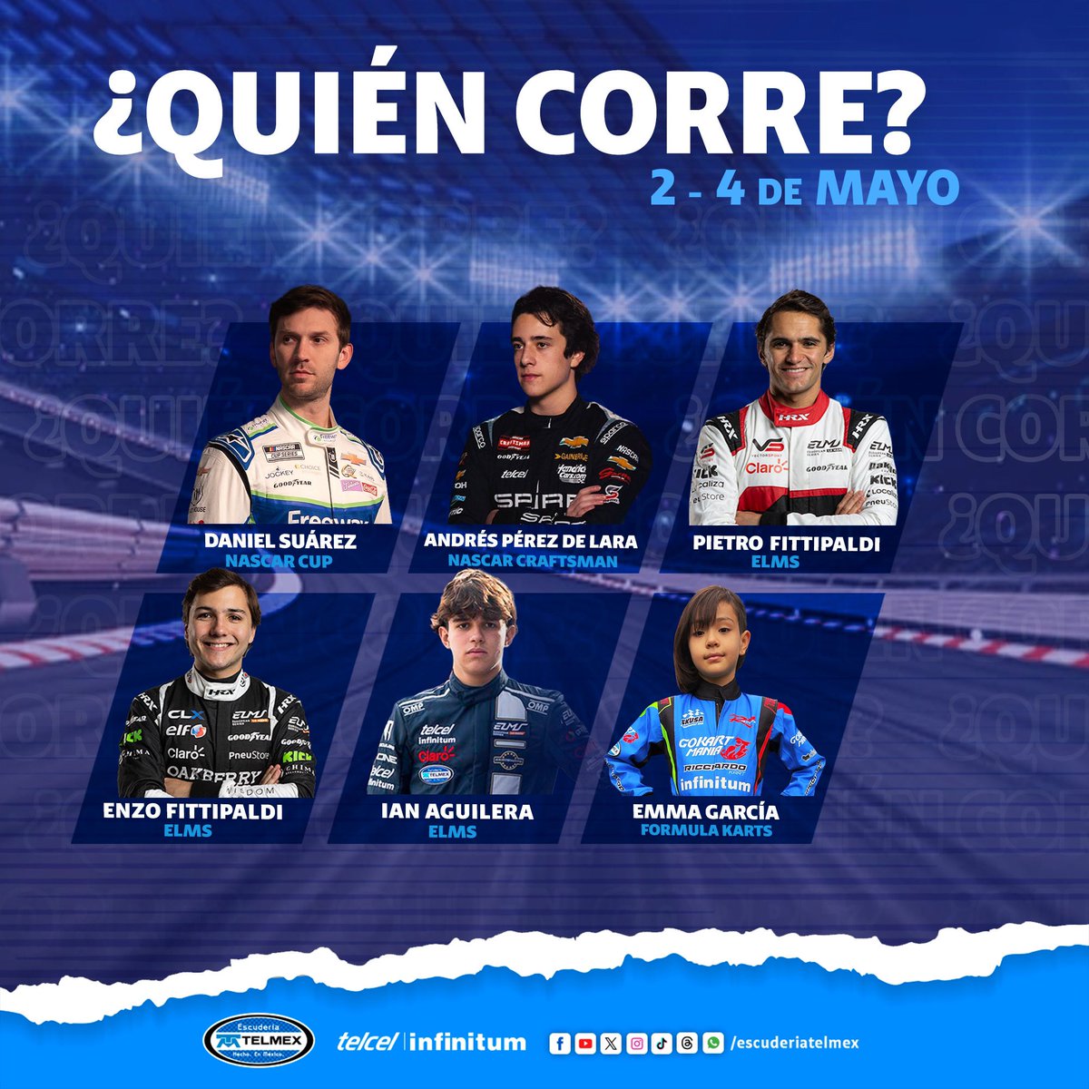 Fin de semana #AMáximaVelocidad para <a href="/Daniel_SuarezG/">Daniel Suárez</a> <a href="/andresplg2/">Andres Perez de Lara</a> <a href="/enzofitti/">Enzo Fittipaldi</a> <a href="/PiFitti/">Pietro Fittipaldi</a> <a href="/IanAguileraof/">Ian Aguilera</a> y Emma García 🏎️💨