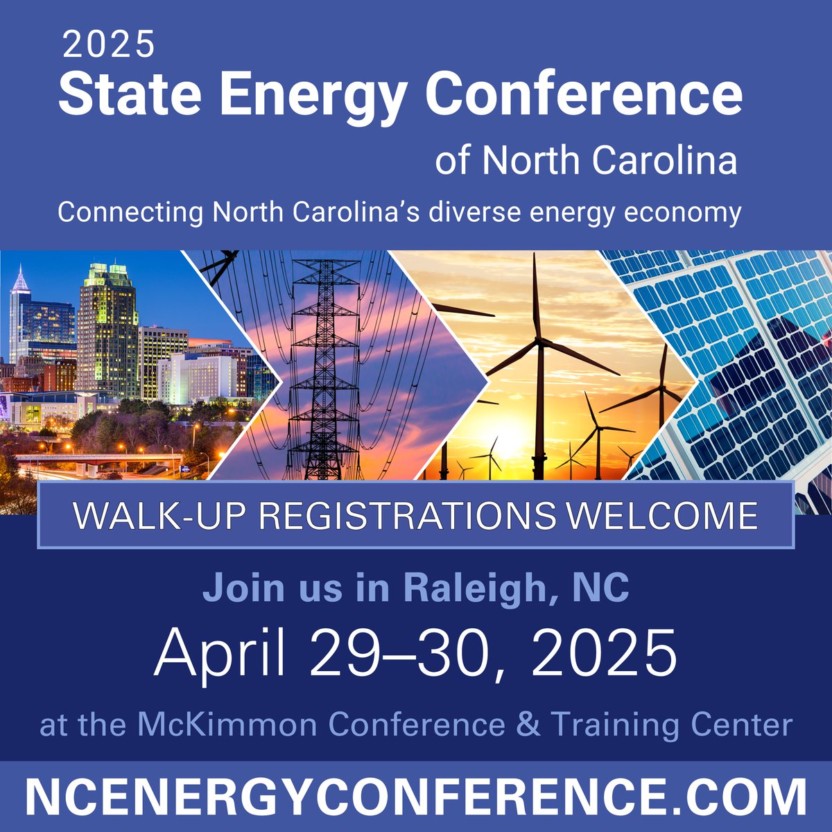 The 2025 State Energy Conference of North Carolina starts tomorrow! Walk-up registration will be available both days of the conference. Be sure to join us tomorrow, April 29, to kick-off the conference and hear from North Carolina Governor, Josh Stein! ncenergyconference.com