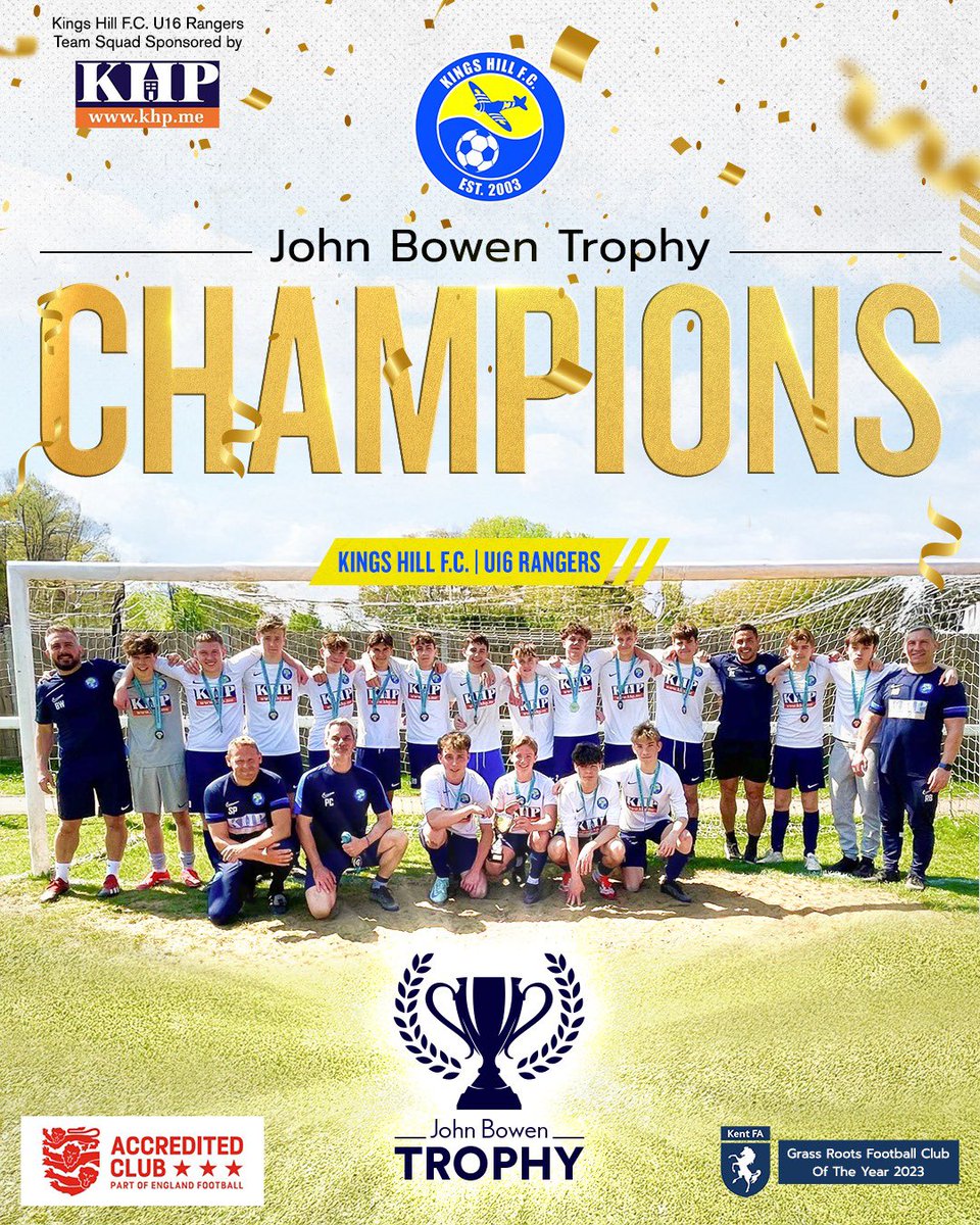 KingsHillFC1's tweet photo. 🏆 CHAMPIONS 🏆

Congratulations to our U16 Rangers who ran out 2-0 winners in the John Bowen Trophy!

🟡🔵 https://t.co/Nk3LgQVGBb