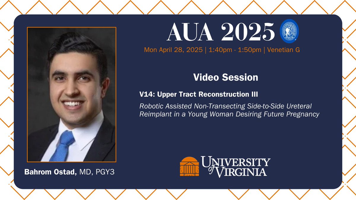 UVA Urology (@uvaurology) on Twitter photo Here's one more opportunity to see an incredible #UVAStreamTeam resident in action... PGY3 <a href="/BahromOstad/">Bahrom Ostad, MD</a> presents on upper tract reconstruction in this hour. #AUA25 Here's one more opportunity to see an incredible #UVAStreamTeam resident in action... PGY3 <a href="/BahromOstad/">Bahrom Ostad, MD</a> presents on upper tract reconstruction in this hour. #AUA25
