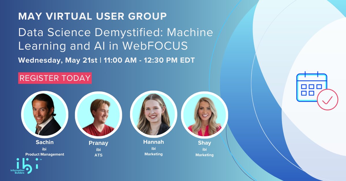 infobldrs's tweet image. Ready to level up your data game? 🚀 Learn how AI &amp;amp; Machine Learning in the latest ibi WebFOCUS is making business intelligence smarter, faster, and more impactful! Register now for the upcoming Data Science Demystified VUG! bit.ly/may25vug
#ibi #webinar #WebFOCUS #data