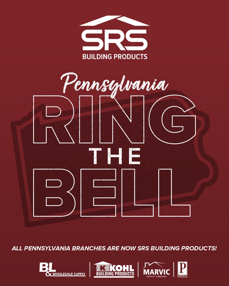 📢 Pennsylvania, are you ready? 

We've officially rebranded our locations to SRS Building Products!

It’s time to Ring the Bell 🛎️ and discover premium building solutions near you.

👉 Find a Branch: hubs.ly/Q03k3sC50 

#SRSDistribution #SRSBuildingProducts #SRSDelivers