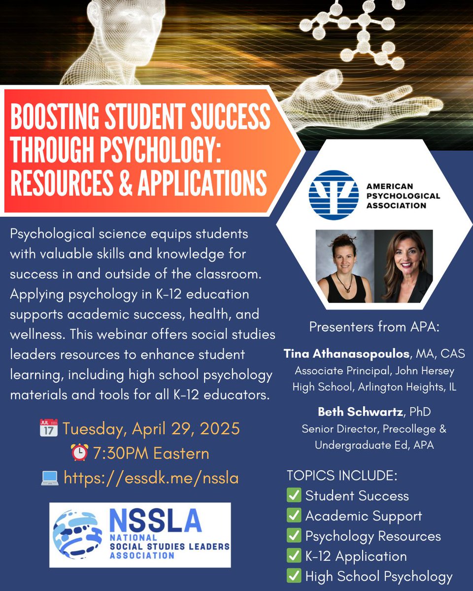 Join NSSLA tomorrow night (April 29th) at 7:30PM Eastern for an amazing webinar with our partner American Psychological Association - join us online at essdk.me/nssla