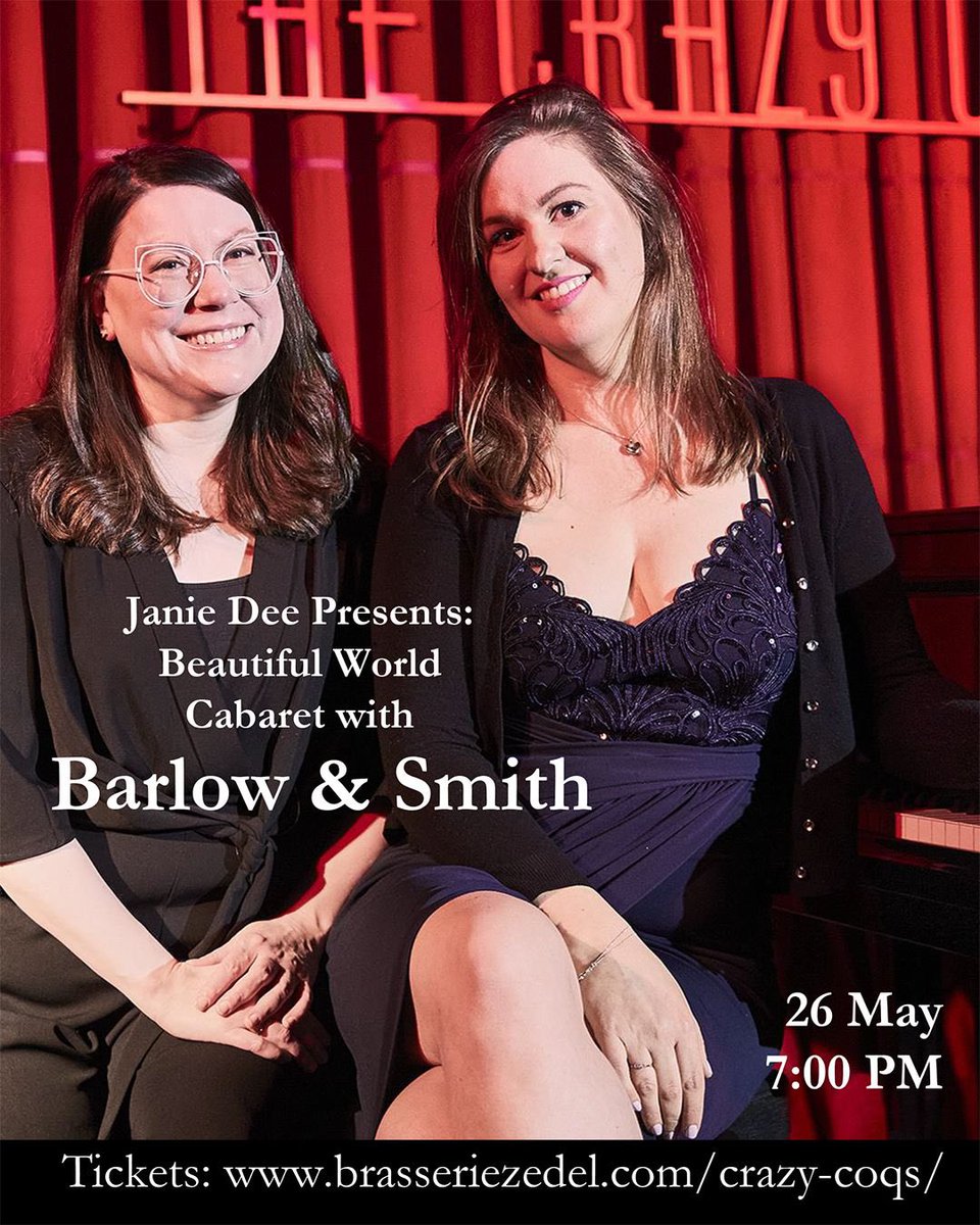 Bella_Barlow's tweet photo. TEAM!!! We are going to be at @BrasserieZedel @CrazyCoqs with an evening of our own @smith_barlow  music as part of the wonderful @BWorldCabaret series presented by the incredible @Deejanie 
Come on down &amp; join us 🥰

https://t.co/Syec1ajFCl https://t.co/vDFu2voAp5