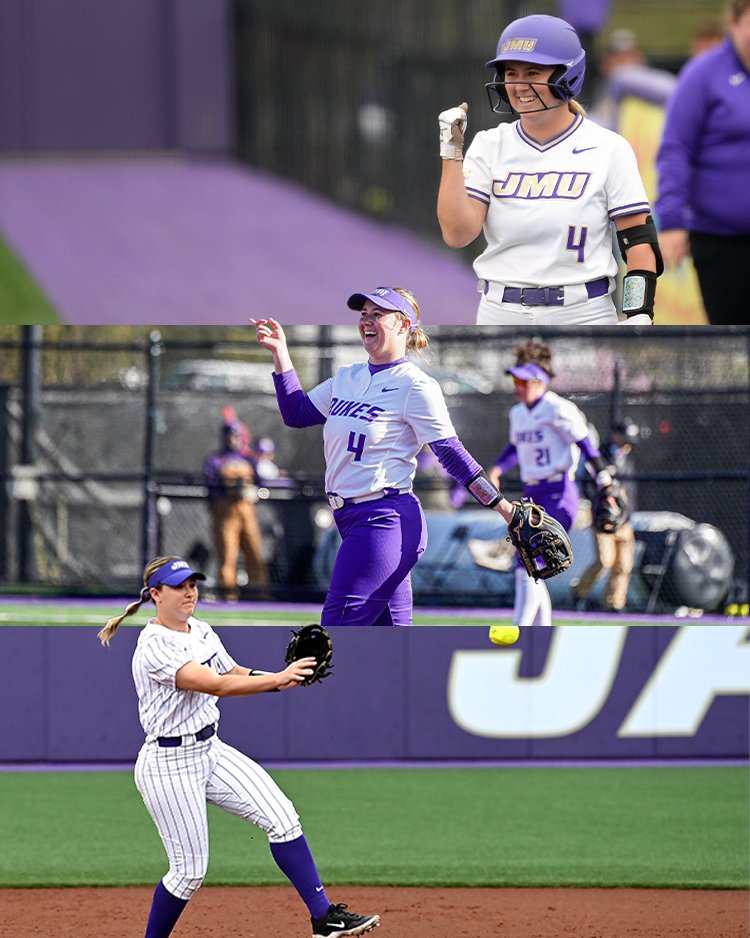 JMUSoftball's tweet photo. 𝐒𝐄𝐍𝐈𝐎𝐑 𝐒𝐏𝐎𝐓𝐋𝐈𝐆𝐇𝐓: #4 Abbie Campbell 🫶

Abbie was a mainstay at shortstop for the Dukes and is one of three active members to appear in 150 career games. She racked up 57 hits, including seven doubles in 2025!

We 💜 you, fire! 

#GoDukes https://t.co/G1GNBidlhL