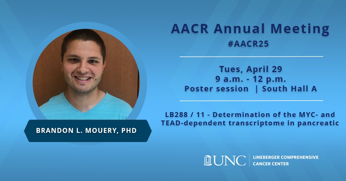 At #AACR25 this morning, Brandon L. Mouery, PhD will present during the poster session: LB288 / 11 - Determination of the MYC- and TEAD-dependent transcriptome in pancreatic

⌚️: 9 a.m. - 12 p.m.
📍: South Hall A

unclineberger.org/news/unc-lineb…