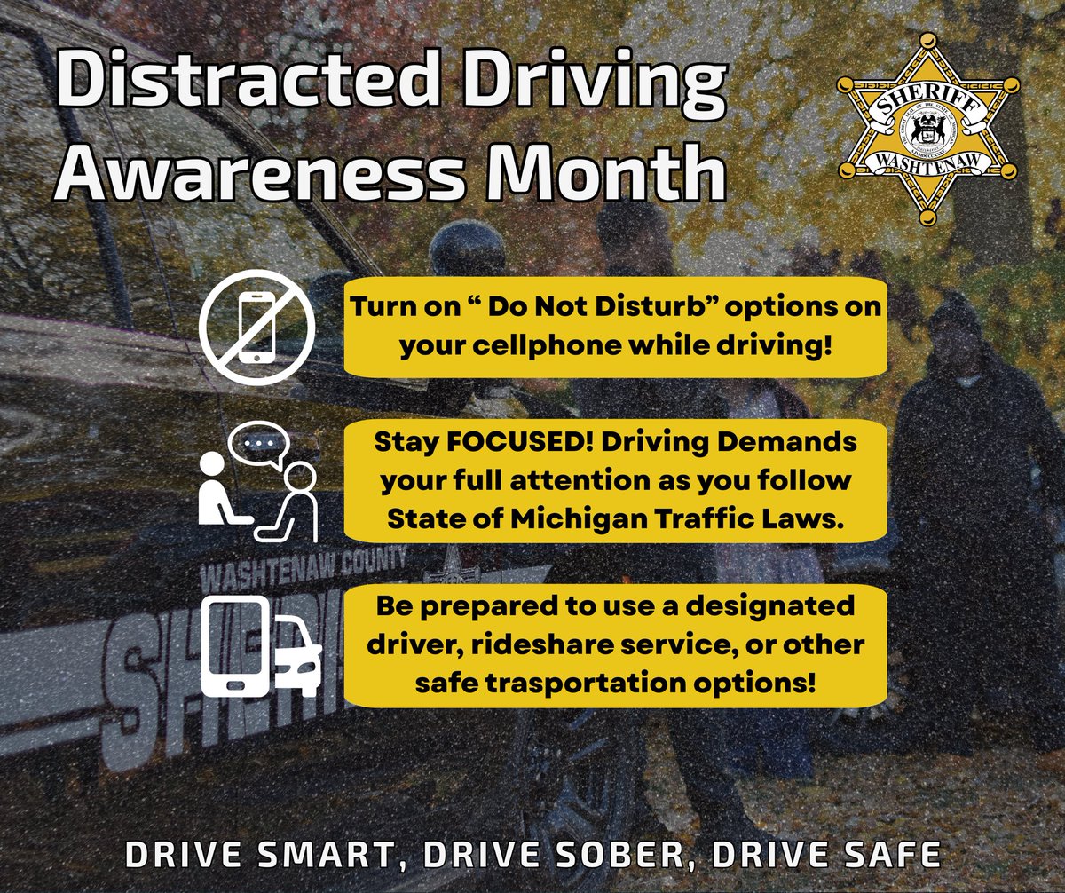 Sheriff Dyer reminds us April is Distracted Driving Awareness Month. Let's all commit to focused driving – no texts, no calls, no notifications! Our deputies are actively enforcing hands-free laws AND working hard on reckless and impaired driving.

Stay safe, protect others.