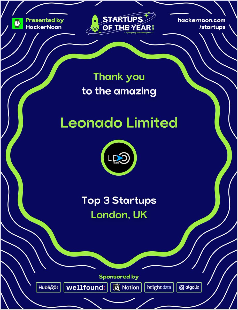 Congratulations 🎉 for awards 1
✓ We are TOP 3 Start ups in London, UK rank no.2
🙏🎉🎉Thxs 
❤️ hackernoon-dot-yamm-track.appspot.com/2C4gFzBX32qLXw…
HackerNoon’s Startups of The Year
 2024 is HackerNoon’s flagship cover 150,000 entities across 4200+ cities, 6 continents, and 100+ industries participated