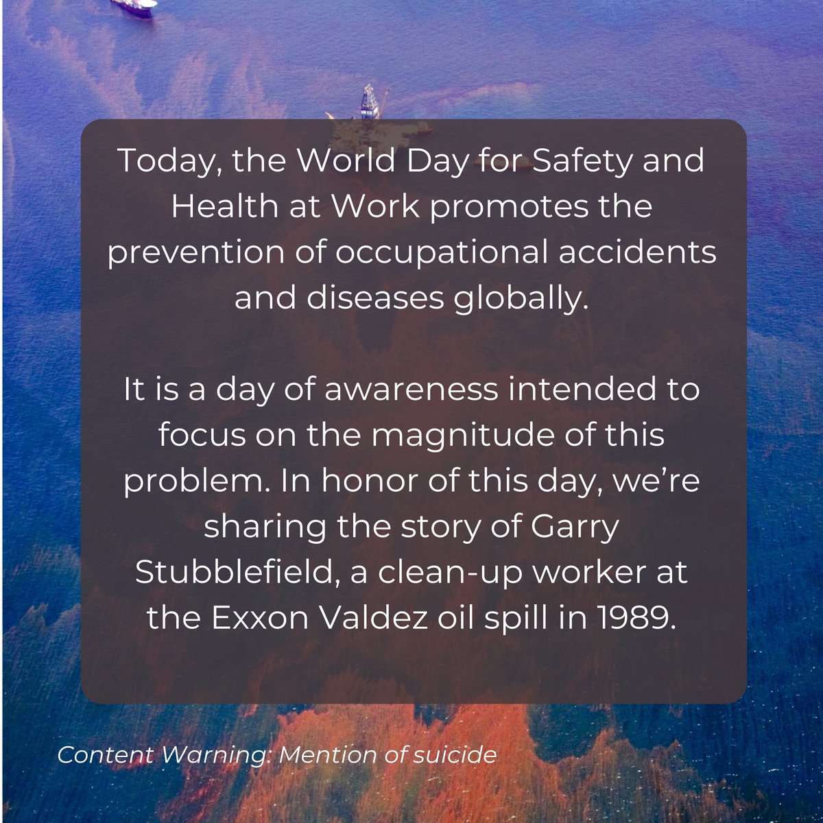 GovAcctProj's tweet image. Today is #WorldDayForSafetyAndHealthAtWork!

In honor of this day, we’re sharing the story of Garry Stubblefield, a clean-up worker at the Exxon Valdez oil spill in 1989. 🧵