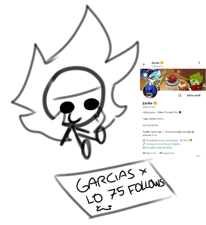Garcias a las 75 personas que me siguen, espero poder estar mas activo en lo que haga o dibujos v: 🥺👀