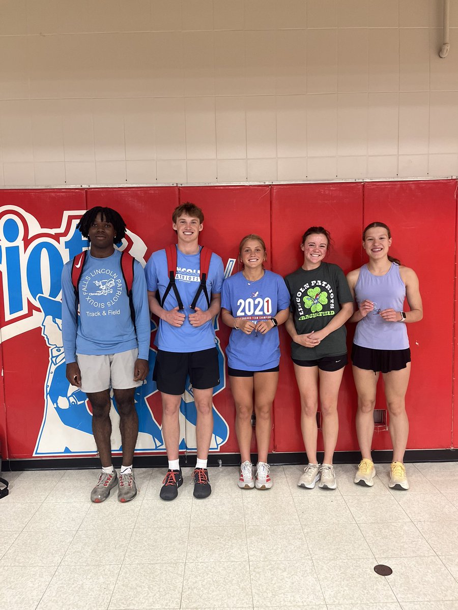 Congratulations to our Athletes of the Meet from the Pierre Legion meet! These athletes continue to excel and make us proud. From left to right: Randy Nimely, Edison Noll, Hazel Hughes, Ivy Pudwill, and Mia Kadi.
