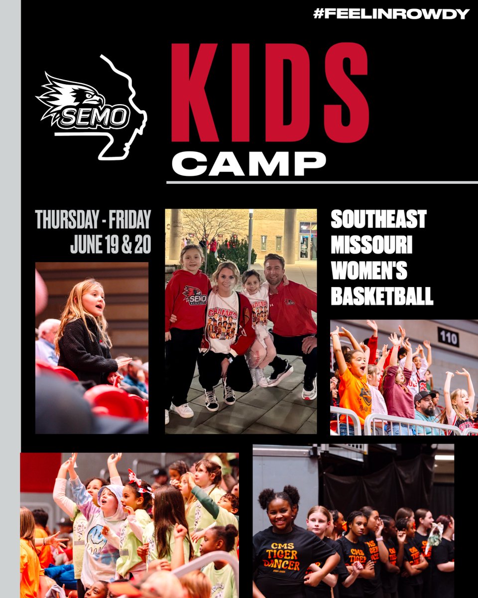 SEMO Women’s Basketball (@officialsemowbb) on Twitter photo HEY KIDS, Do YOU wanna be a Redhawk ⁉️⚔️ 
Mark your calendar and keep an eye for additional information for our KIDS CAMP this Summer 😎 ☀️ 
🗓️ June 19-20
📍 Cape Girardeau, Mo. 
🏟️ Show Me Center
⏰ TBD
#FeelinRowdy x #SwordsUp HEY KIDS, Do YOU wanna be a Redhawk ⁉️⚔️ 
Mark your calendar and keep an eye for additional information for our KIDS CAMP this Summer 😎 ☀️ 
🗓️ June 19-20
📍 Cape Girardeau, Mo. 
🏟️ Show Me Center
⏰ TBD
#FeelinRowdy x #SwordsUp