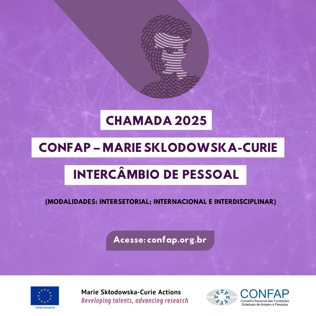 Lançada a chamada de 2025 do Programa de Intercâmbio de Pessoal das Ações Marie Skłodowska-Curie (MSCA).

➡️Saiba mais: news.confap.org.br/lancada-a-cham…