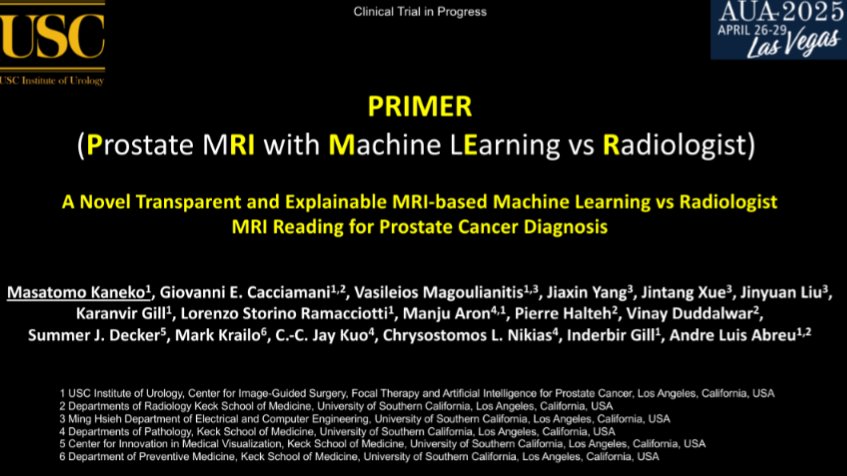 Masatomo Kaneko (@kanekomasatomo) on Twitter photo Proud to present at the Clinical Trials in Progress session! We are testing whether our transparent Green Learning AI targeted biopsy can achieve non-inferiority compared to the standard PIRADS-TB— a major step toward advancing precision diagnosis. #AUA25 <a href="/USC_Urology/">USC Urology</a> <a href="/ALDCAbreu/">Dr Andre Abreu</a> Proud to present at the Clinical Trials in Progress session! We are testing whether our transparent Green Learning AI targeted biopsy can achieve non-inferiority compared to the standard PIRADS-TB— a major step toward advancing precision diagnosis. #AUA25 <a href="/USC_Urology/">USC Urology</a> <a href="/ALDCAbreu/">Dr Andre Abreu</a>