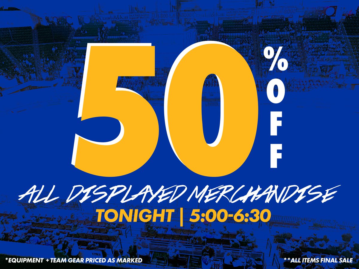 End of Season Merchandise &amp; Equipment Sale is TONIGHT!

🤑 Berglund Center Coliseum (Enter Gate 1)
🤑 First come, first serve
🤑 50% all merchandise on display
🤑 Equipment and team gear priced as marked
🤑 No additional discounts and all items are final sale

Remaining items