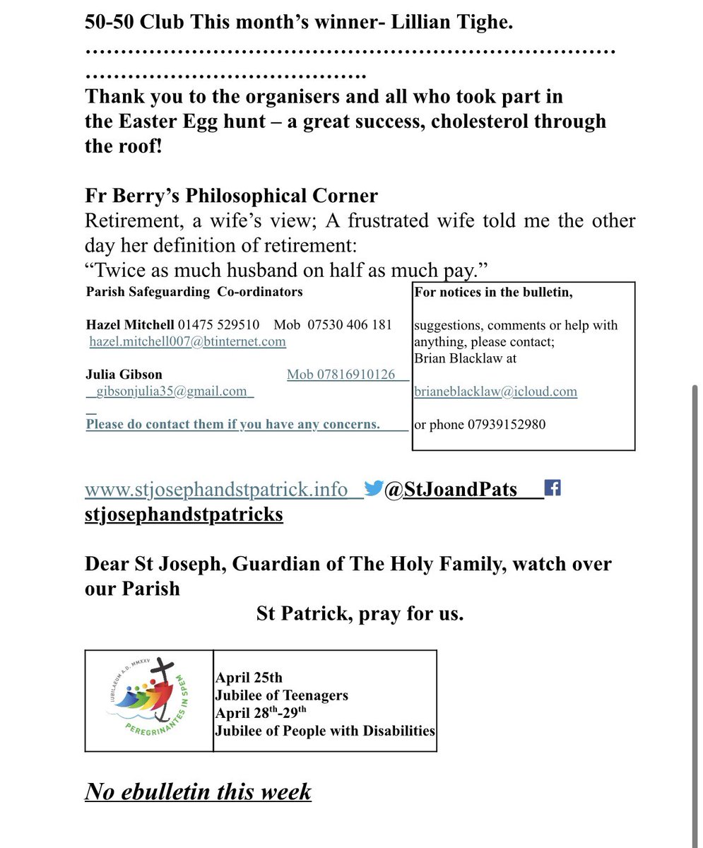 Parish bulletin for Sunday 27th April 2025 - The 2nd Sunday of Easter (Divine Mercy)