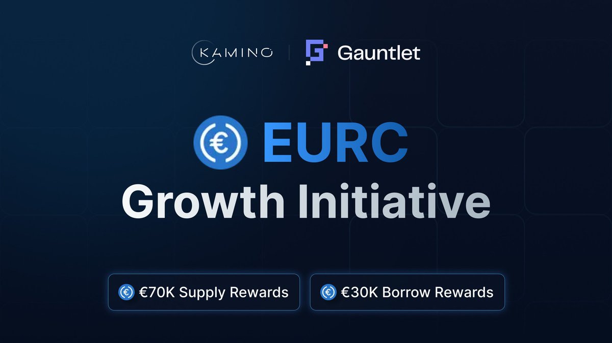 1/ Introducing the EURC Growth Initiative on Kamino Lend

Users can earn €100K in monthly rewards, directly in $EURC. In collaboration with <a href="/gauntlet_xyz/">Gauntlet</a>, rewards are allocated as follows:

- €70,000 Supply Rewards p/m
- €30,000 Borrow Rewards p/m