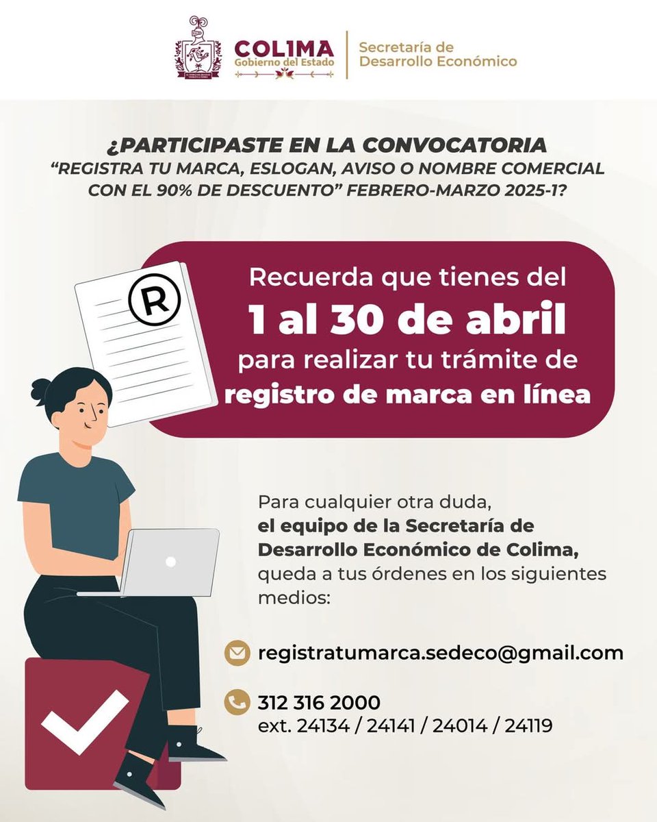 📣 ¡Atención participantes de la convocatoria “Registra tu marca, eslogan, aviso o nombre comercial con el 90% de descuento” FEBRERO-MARZO 2025-1!

¡No dejes pasar esta oportunidad!

#QueNoSeTePase
#RegistraTuMarca