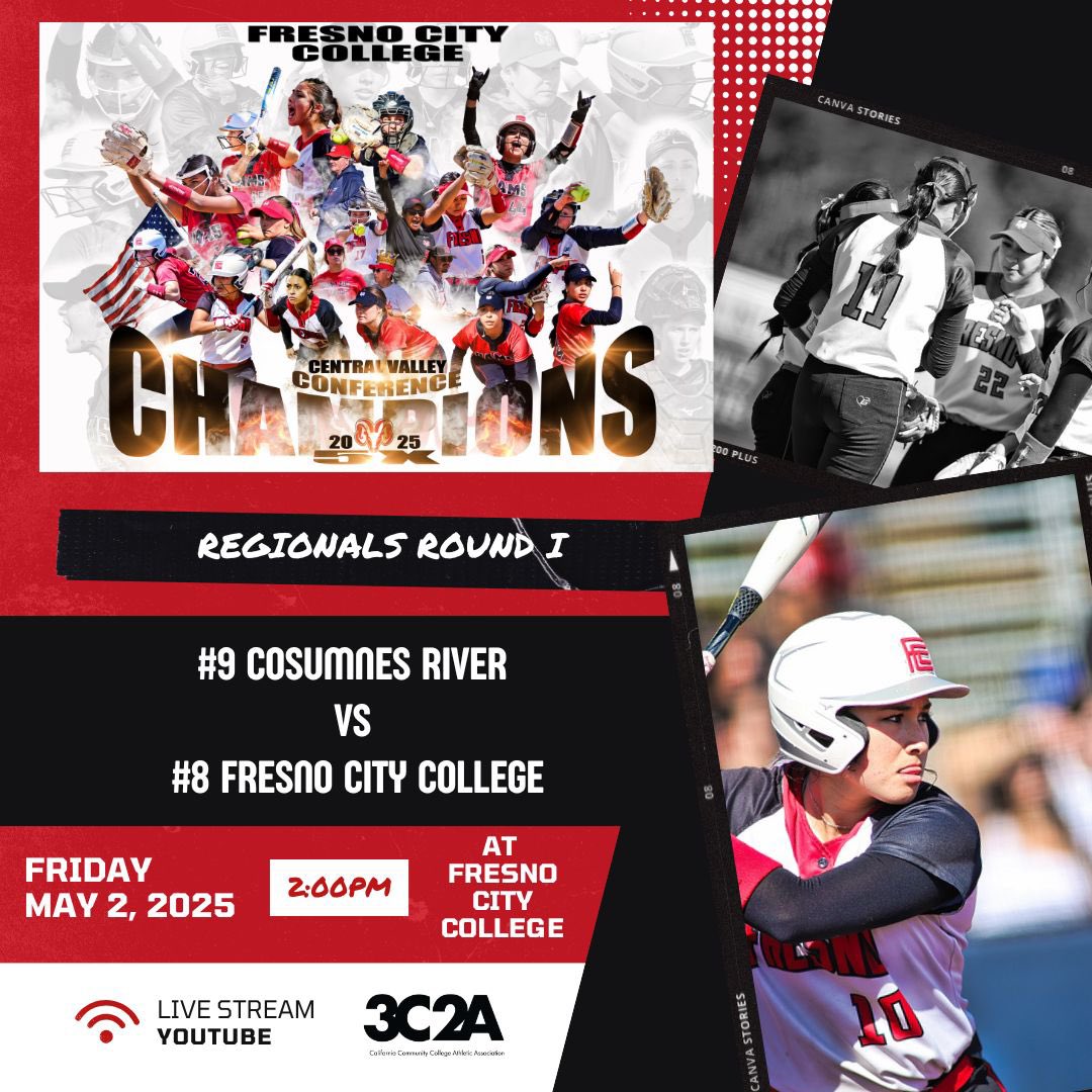 Next up: Regionals Round I
#9 Cosumnes River College
At #8 Fresno City 
Best of Three Series 
Friday 2:00 PM game 1
Saturday 12:00 PM game 2
If necessary 2:00 PM