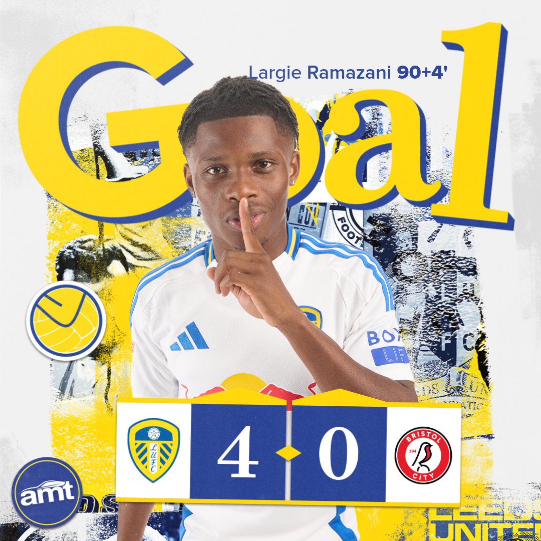 LUFCJapanWhites's tweet photo. ゴーーーーーーール！！！！！！！🤍💛💙

グルエフのロングパスからラマザニ！
シーズン後半はあまり出番がなかった男がホーム最終戦で大爆発💥💥

90+4分
⚪リーズ 4-0 ブリストルC🔴
#LUFC #LEEBRC https://t.co/dBcCtFZHpv