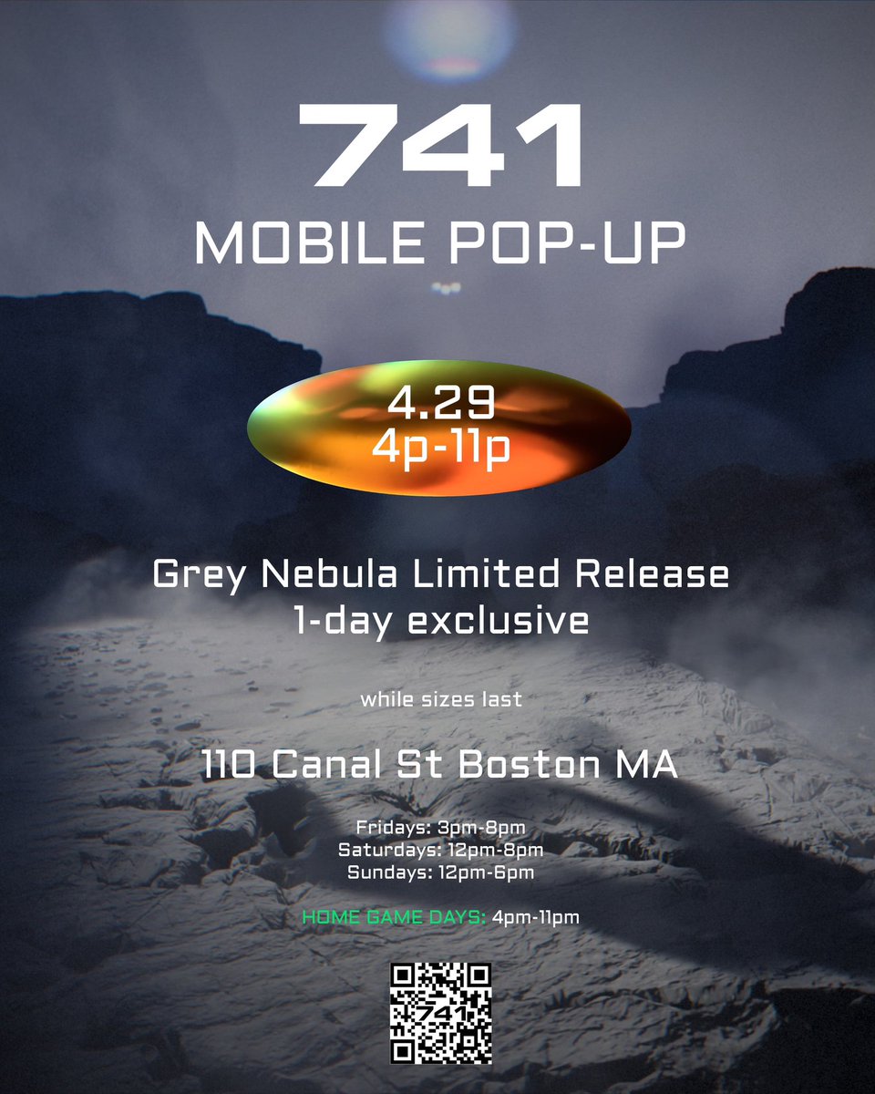 Boston, the future is here.

Pull up to 110 Canal St for the exclusive launch of our Grey Nebula colorway — featuring the awaited Rovers, apparel, and accessories 👽

Come early and gear up while sizes last!

Full schedule on the flyer.