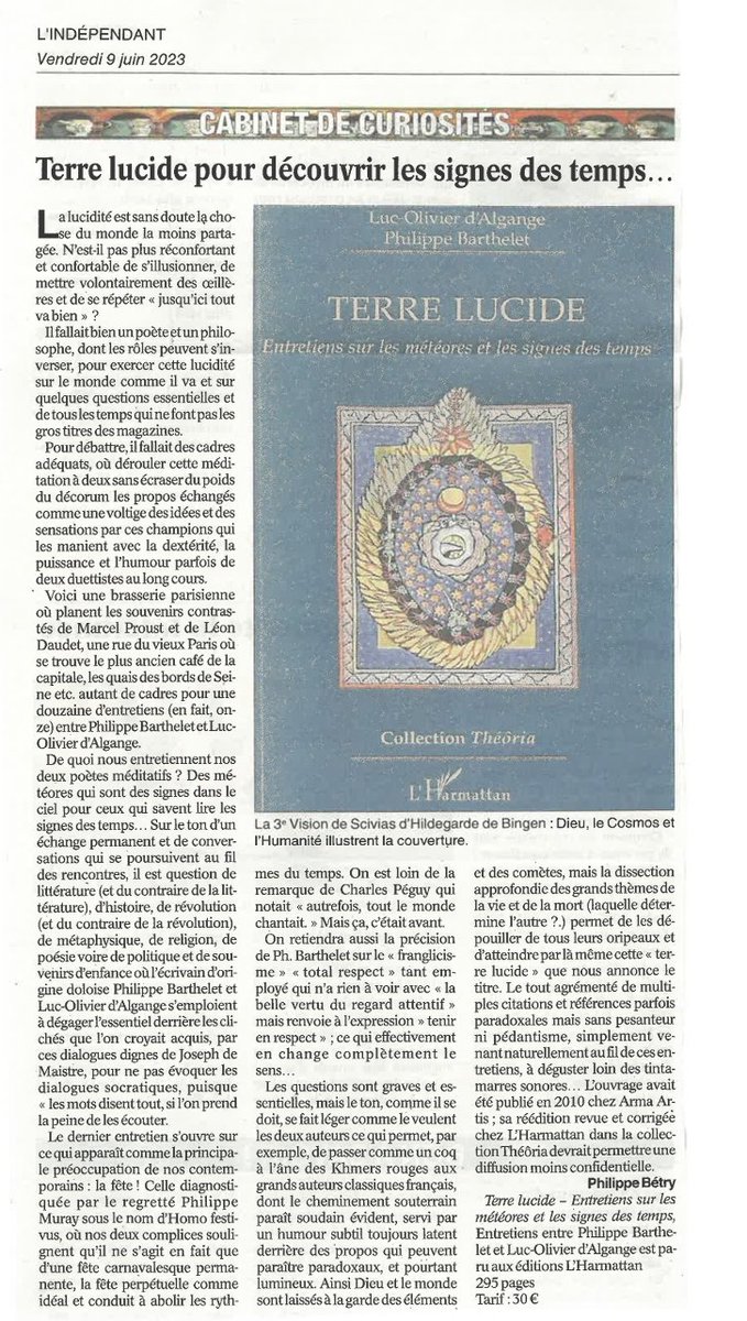 Terre lucide, entretiens sur les météores et les signes des temps, éditions de L'Harmattan, collection Théôria: