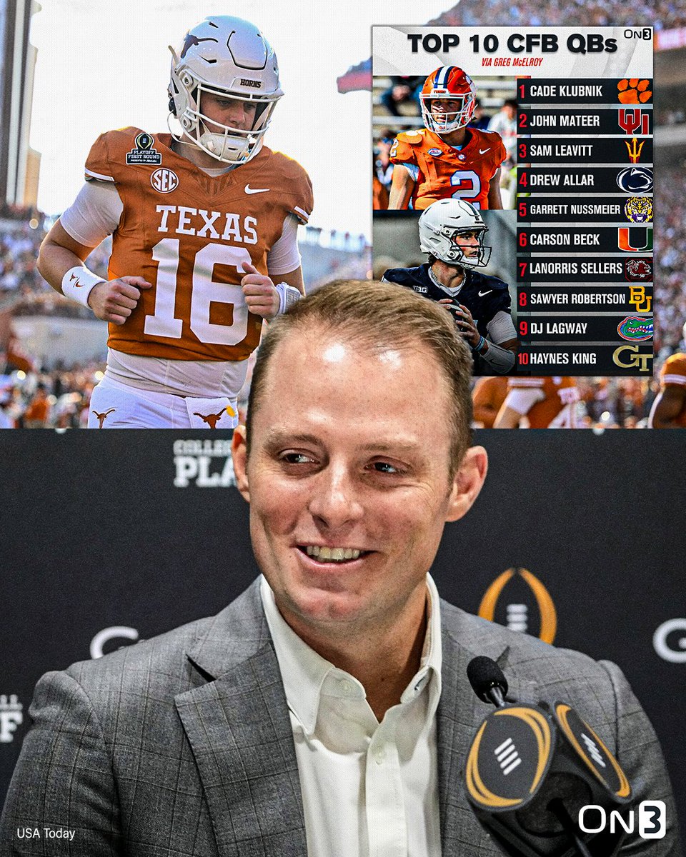 On3 (@on3sports) on Twitter photo Greg McElroy on leaving Texas QB Arch Manning off his Top 10:
“It’s very hard for me to ever justify putting a first-year starter ahead of guys that have actually done it when the bullets are flying.”
(via <a href="/AlwaysCFB/">Always College Football</a>)
on3.com/college/texas-… Greg McElroy on leaving Texas QB Arch Manning off his Top 10:
“It’s very hard for me to ever justify putting a first-year starter ahead of guys that have actually done it when the bullets are flying.”
(via <a href="/AlwaysCFB/">Always College Football</a>)
on3.com/college/texas-…