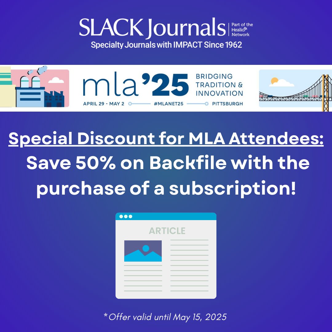 📣 Calling all MLA attendees – we’re offering a special discount just for you! When you purchase a subscription from us, we’ll give you 50% off the purchase of a Backfile!* Visit us at booth #305 in Pittsburgh to discuss this special offer, or learn more at