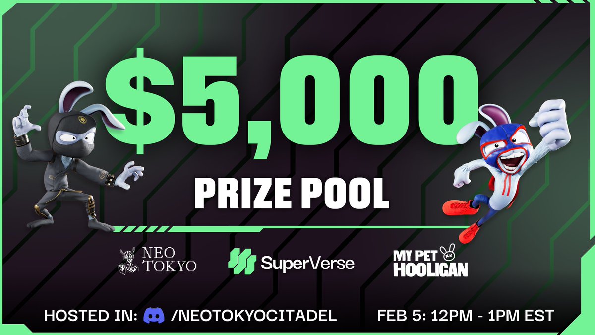 We’re hosting a $5000 <a href="/mypethooligan/">My Pet Hooligan</a> GAME NIGHT TOURNAMENT w/ <a href="/NeoTokyoCode/">NEO TOKYO</a> 🐰

Hop into Neo Tokyo’s Discord &amp; join the rebellion on May 3rd at 4pm ET

Important details in the tweet below 👇