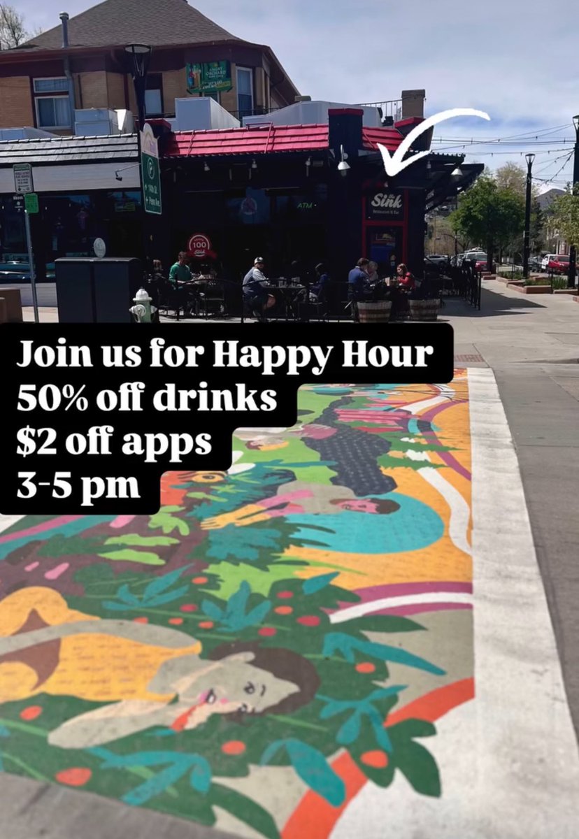 Happy hour on The Hill just got better 🤩 New art by Liz Maher🥂 Join us at The Sink from 3-5 for half off drinks and $2 off apps!

#boulderhappyhour #thesinkboulder #thehillboulder #bouldercocktails #bouldermocktails