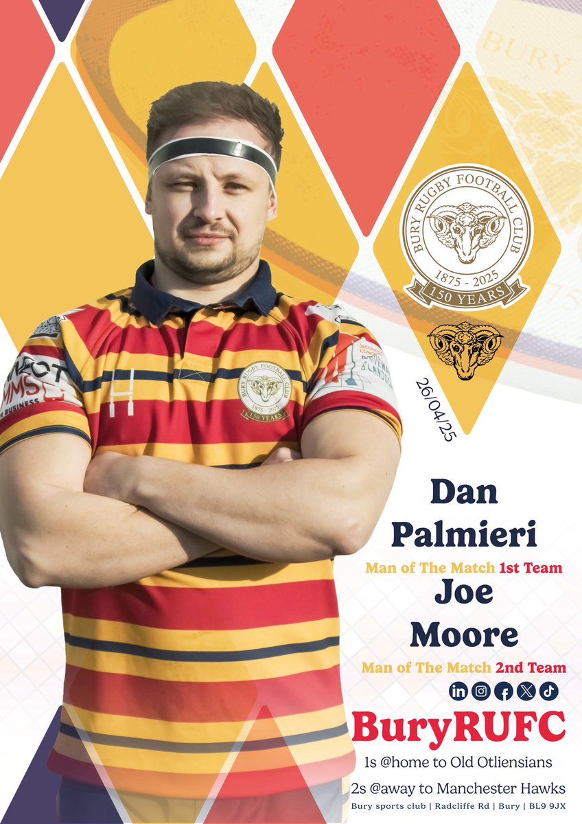 Not quite the results we wanted to finish off the season!
 
First Team 48 - 66 Old Otlensiens
MOTM: D. Palmieri 

Second Team 33 - 57 Manchester Hawks
MOTM: J. Moore

#rugby #rugbyunion #grassrootsrugby #bury