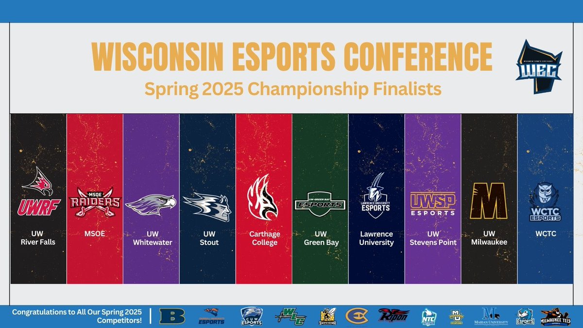 It’s Champs Week! Congrats to all the schools who qualified for the WEC Spring Championship at <a href="/MSOE/">MSOE</a> this weekend.

A huge thx as well to all programs who participated this semester. The future of collegiate esports in WI is bright &amp; we can’t wait to see everyone back this fall!