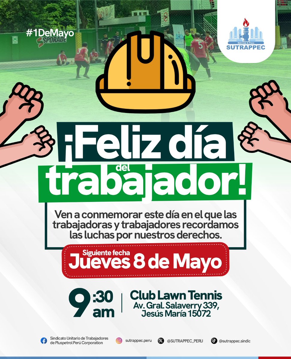 Sutrappec_Pe's tweet photo. ¡Ven este jueves 8 de mayo (2da fecha del festejo por el #1DeMayo), desde las 9:30 AM, en el Club Lawn Tennis!
#DíaDelTrabajador
#1DeMayo
#SUTRAPPEC
1/2 https://t.co/wDtl5G2ne8