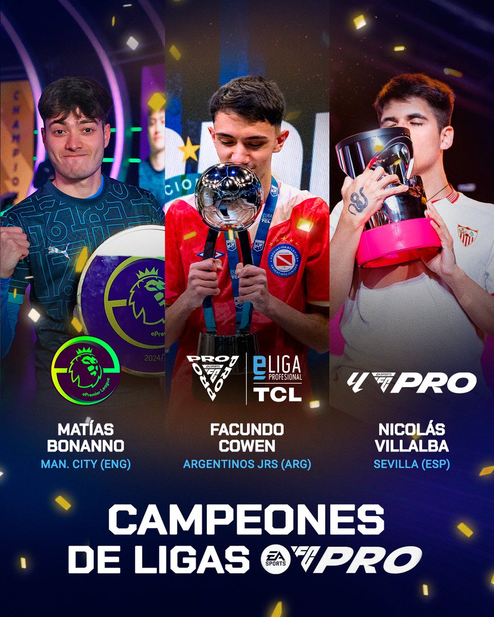 eLPF TCL (@elpf) on Twitter photo 📢 ¡Los campeones argentinos alrededor del mundo! 🌎
🏆 <a href="/Nicolas99fc/">nicolas99fc</a> - LA LIGA FC PRO 🇪🇸
🏆 <a href="/facu_cowen/">Cowen</a> - #eLPFTCL 🇦🇷
🏆 <a href="/Matiasbonanno9/">Matias Bonanno</a> - ePremier League 🏴
Un día más, otra coronación de gloria 👑 📢 ¡Los campeones argentinos alrededor del mundo! 🌎
🏆 <a href="/Nicolas99fc/">nicolas99fc</a> - LA LIGA FC PRO 🇪🇸
🏆 <a href="/facu_cowen/">Cowen</a> - #eLPFTCL 🇦🇷
🏆 <a href="/Matiasbonanno9/">Matias Bonanno</a> - ePremier League 🏴
Un día más, otra coronación de gloria 👑