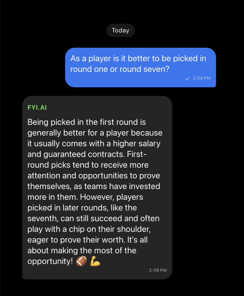 With all the buzz around the #NFLDraft2025 , we were curious about how things work, so we asked FYIona on FYI.AI