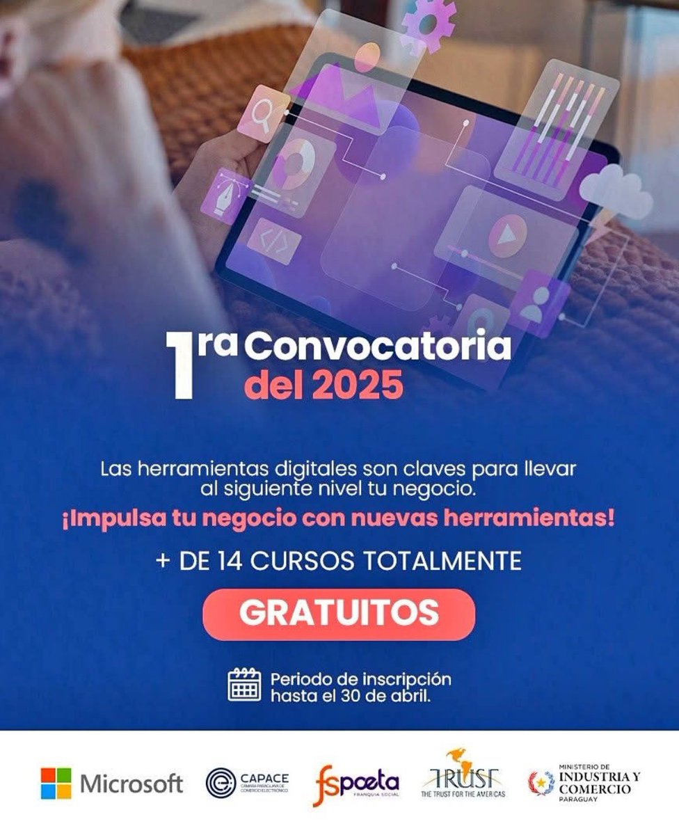 ¡No te quedes por fuera de esta oportunidad! 
Si sos un emprendedor o un entusiasta por la capacitación estos cursos son para vos!

Completá el formulario de inscripción hasta el 30 de Abril  ➡ ️ capacepy.surveyicommkt.com/inscripciones-…