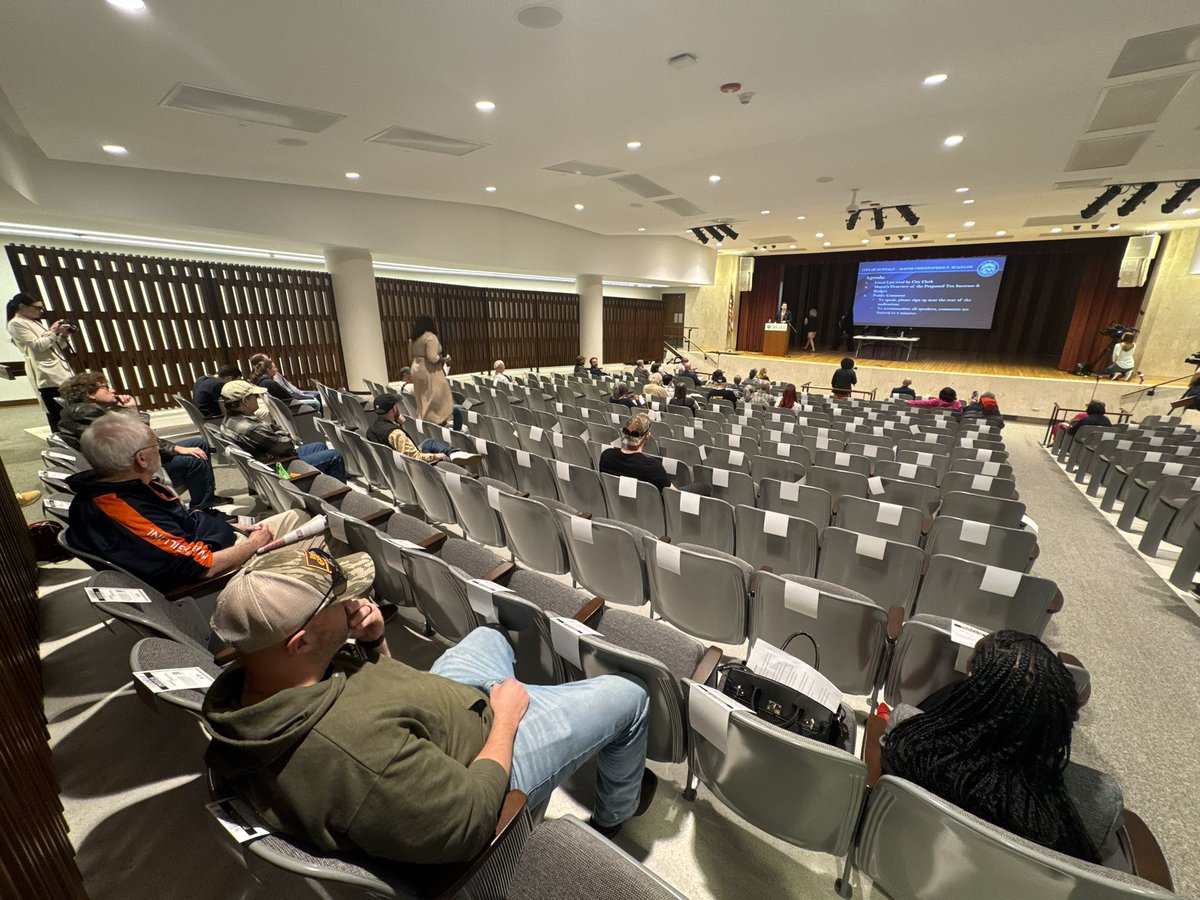 Happening Now: 

A public hearing is underway focused on a proposed 8% property tax increase in the city of Buffalo. 

This hearing is required by law. 

There are little more than two dozen members of the public here. <a href="/WGRZ/">WGRZ</a>