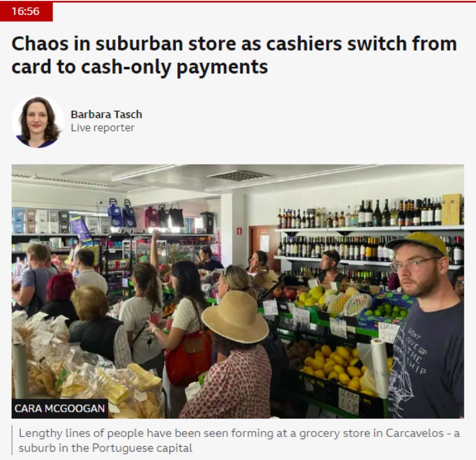 James Melville 🚜 (@jamesmelville) on Twitter photo The power cuts in Spain and Portugal once again show why we must always keep cash in society. When the power is cut, cash is the last transaction standing. The power cuts in Spain and Portugal once again show why we must always keep cash in society. When the power is cut, cash is the last transaction standing.
