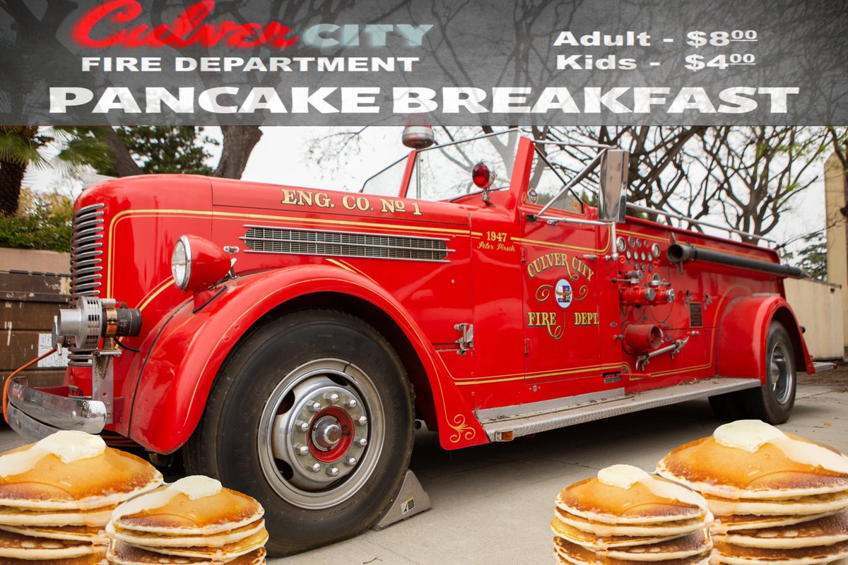 CulverCityFD's tweet image. Join us for #fireserviceday and our Pancake Breakfast on Sat. May 10 from 9-3 (breakfast from 9-11).  We will be celebrating at #CCFD Station 1 at 9600 Culver Blvd.  Breakfast is $8 for adults, $4 for kids and the money supports the Firefighter Association. Hope to see you there!