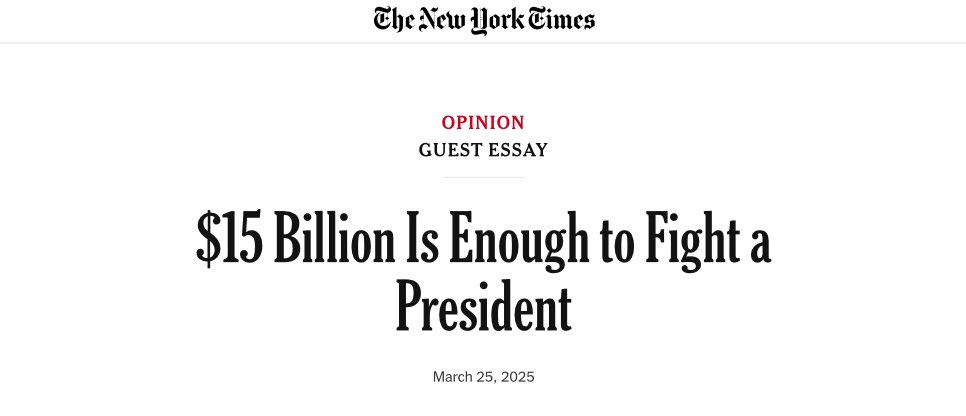 Fearing sanction or retribution, universities have begun to placate the administration… In doing so, they risk abandoning their roles… They have the most resources to push back… Large endowments, long hoarded, can and should foot the bill. 

Link: archive.ph/WNeZf