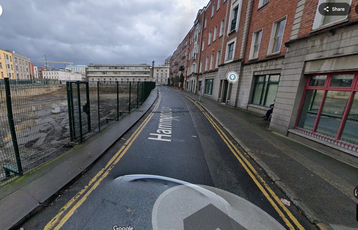 Looking down Hammond Lane, Dublin 7, then and now.  Image on left from 1916, via the Bureau of Military History.  Image on right from Google Streetview.  Hammond Lane was originally the route taken by condemned persons to be hanged by the gibbet at the river at Stoneybatter.