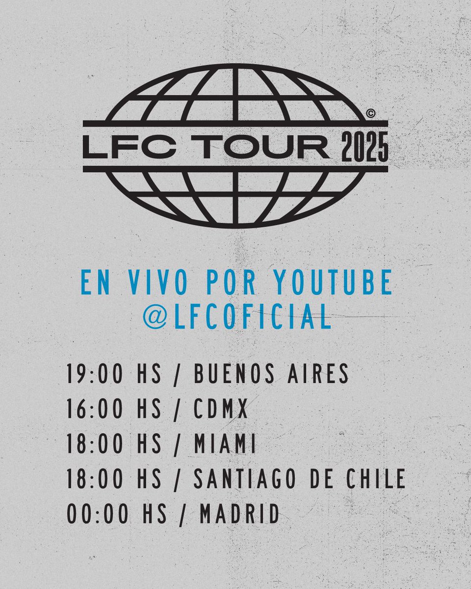 Sintonicen parlantes por nuestro canal de YouTube 📢

youtube.com/channel/UCS7df…

#LFCTOUR2025