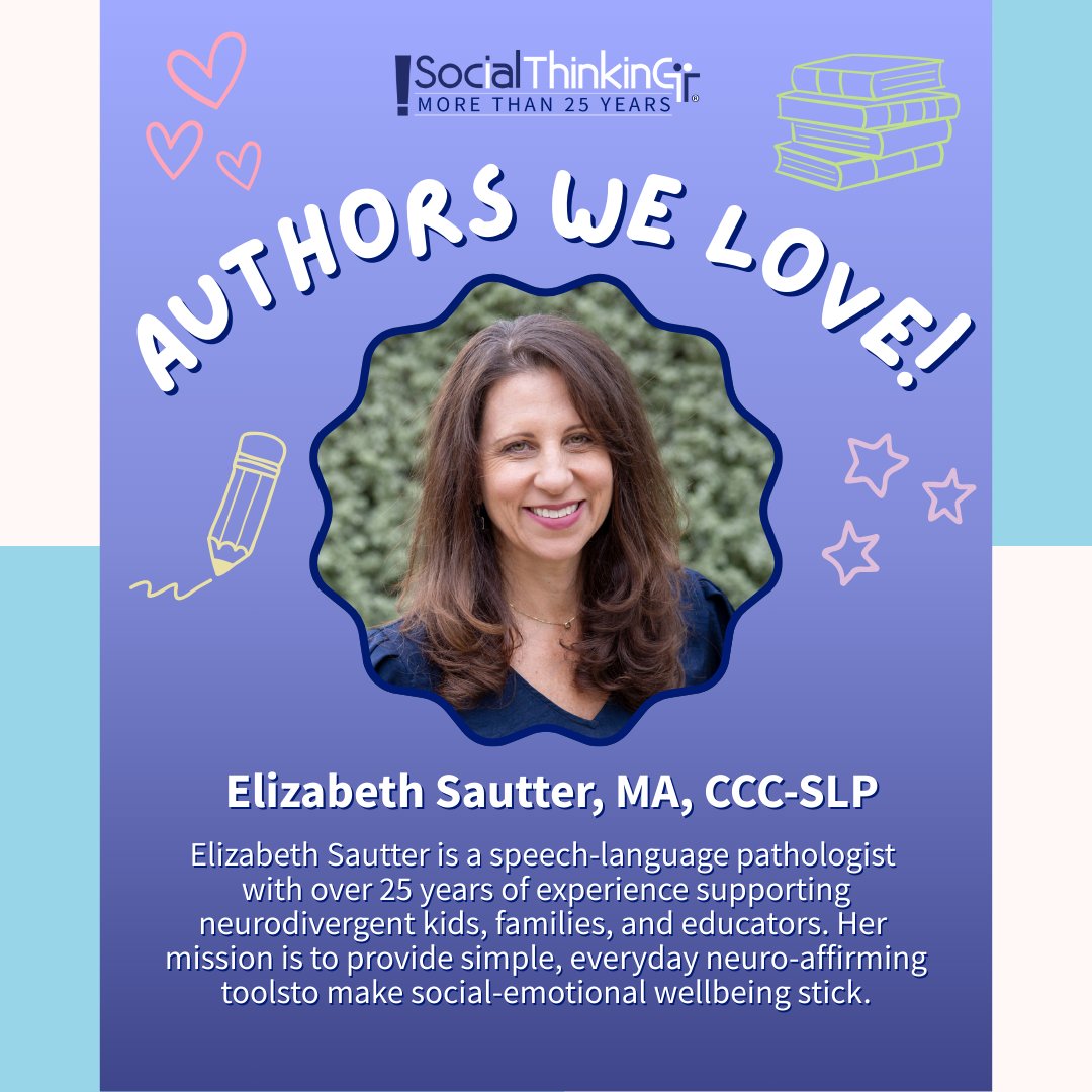 We're thrilled to feature Elizabeth Sautter <a href="/MakeSocialStick/">Elizabeth Sautter MA CCC-SLP</a> as one of our Authors We Love! 💜📚

Learn more about Elizabeth &amp; browse her products by visiting her author page bit.ly/4iEieCq

#socialthinking #elizabethsautter #selfregulation #slp #authorswelove