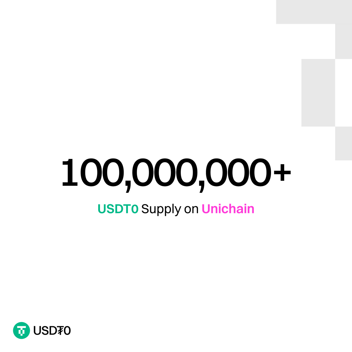 USDT0_to's tweet image. Over one hundred million USDT0 bridged to @unichain with the @LayerZero_Core OFT standard.
The pink chain is now the second largest native USDT0 chain.
Your USDT, anywhere.