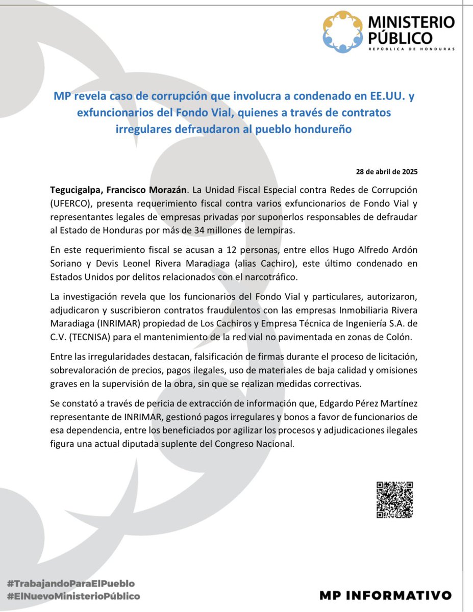 MP presenta nuevo requerimiento fiscal contra supuesta red de corrupción.