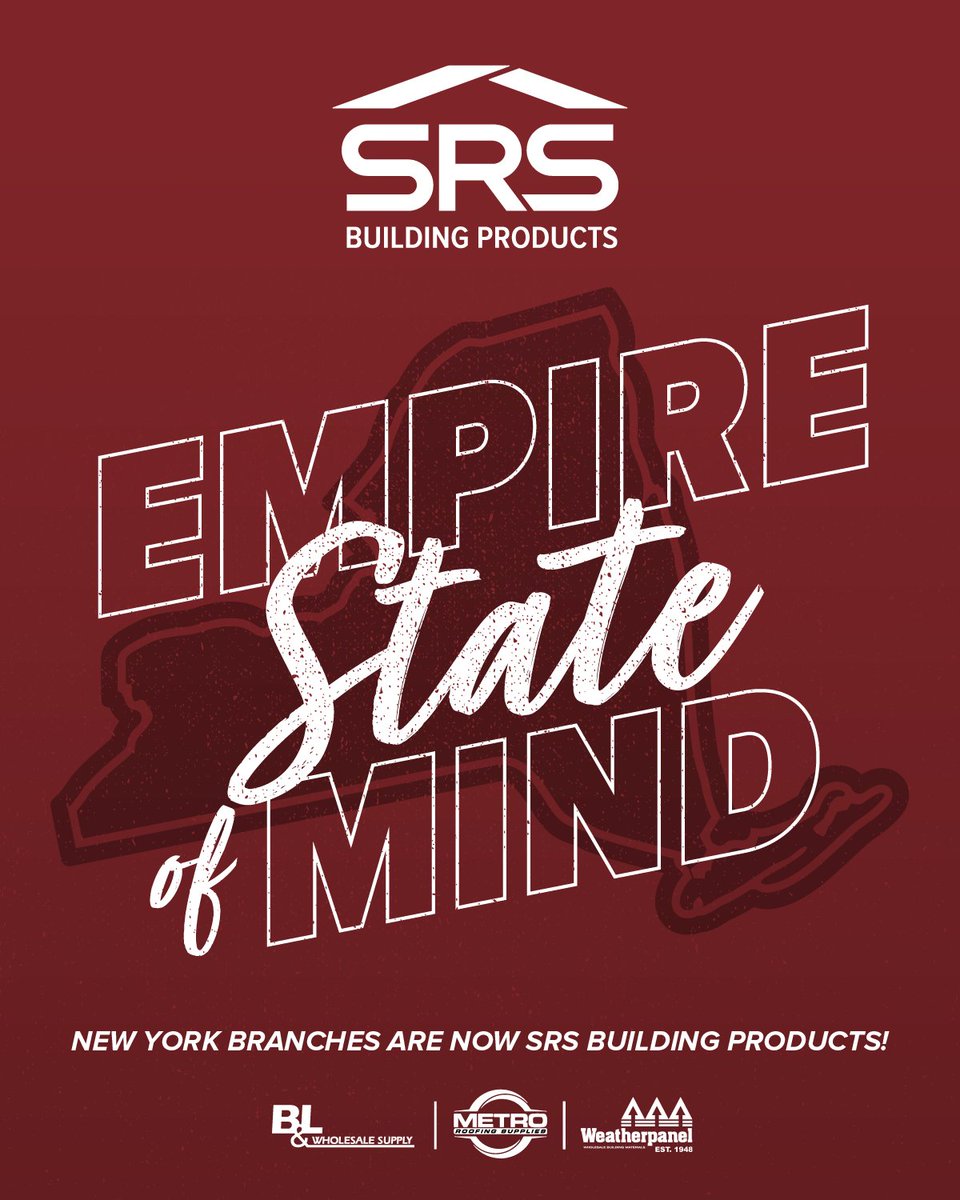 🗽 New York, we’ve arrived with an Empire State of Mind! SRS Building Products is now your trusted partner in the state. 

We've rebranded several locations, but you will still experience the same unmatched quality &amp; service. 

#SRSDistribution #SRSBuildingProducts #SRSDelivers