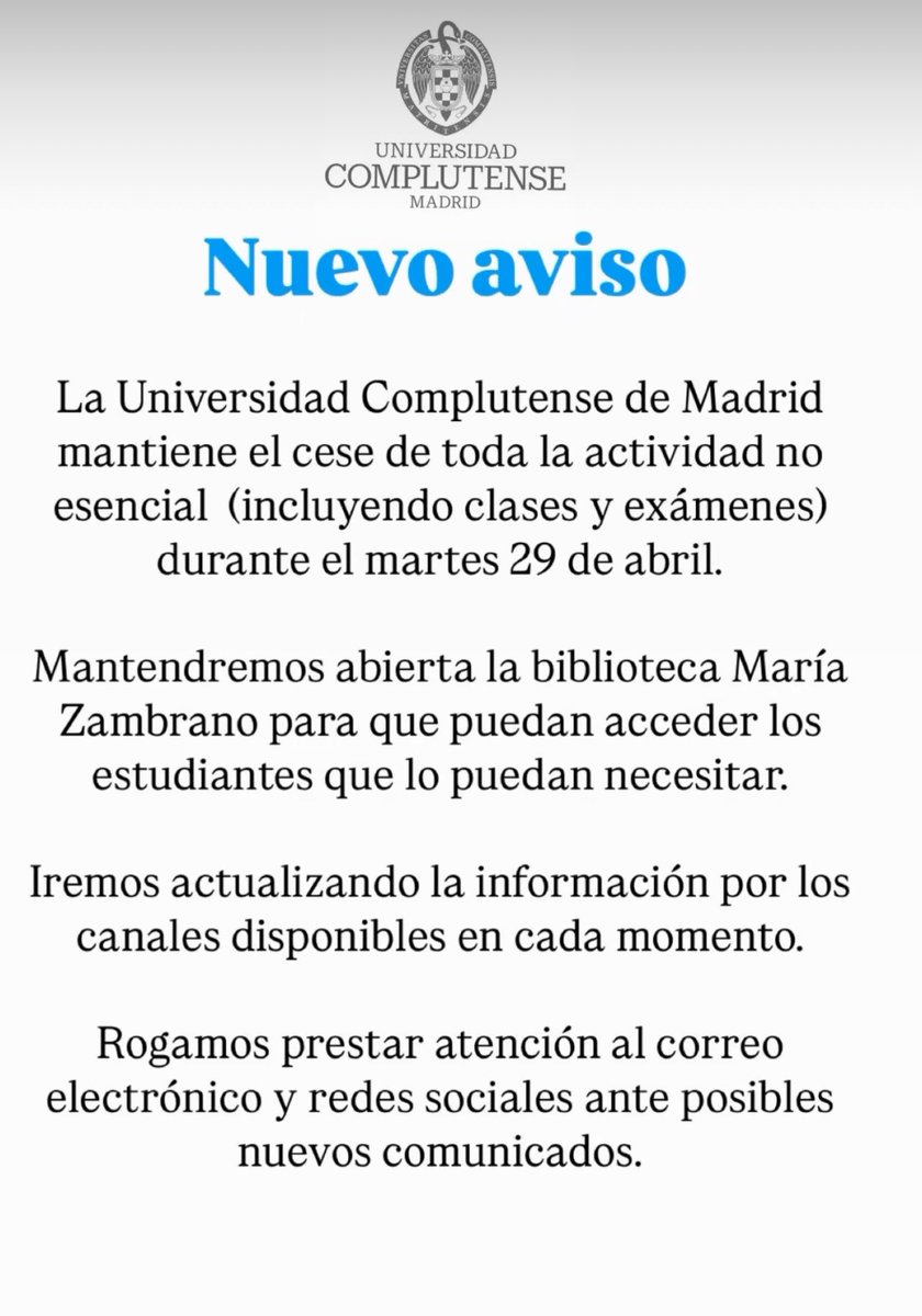 ⚠️ Información importante sobre la actividad de mañana en la Universidad Complutense de Madrid.