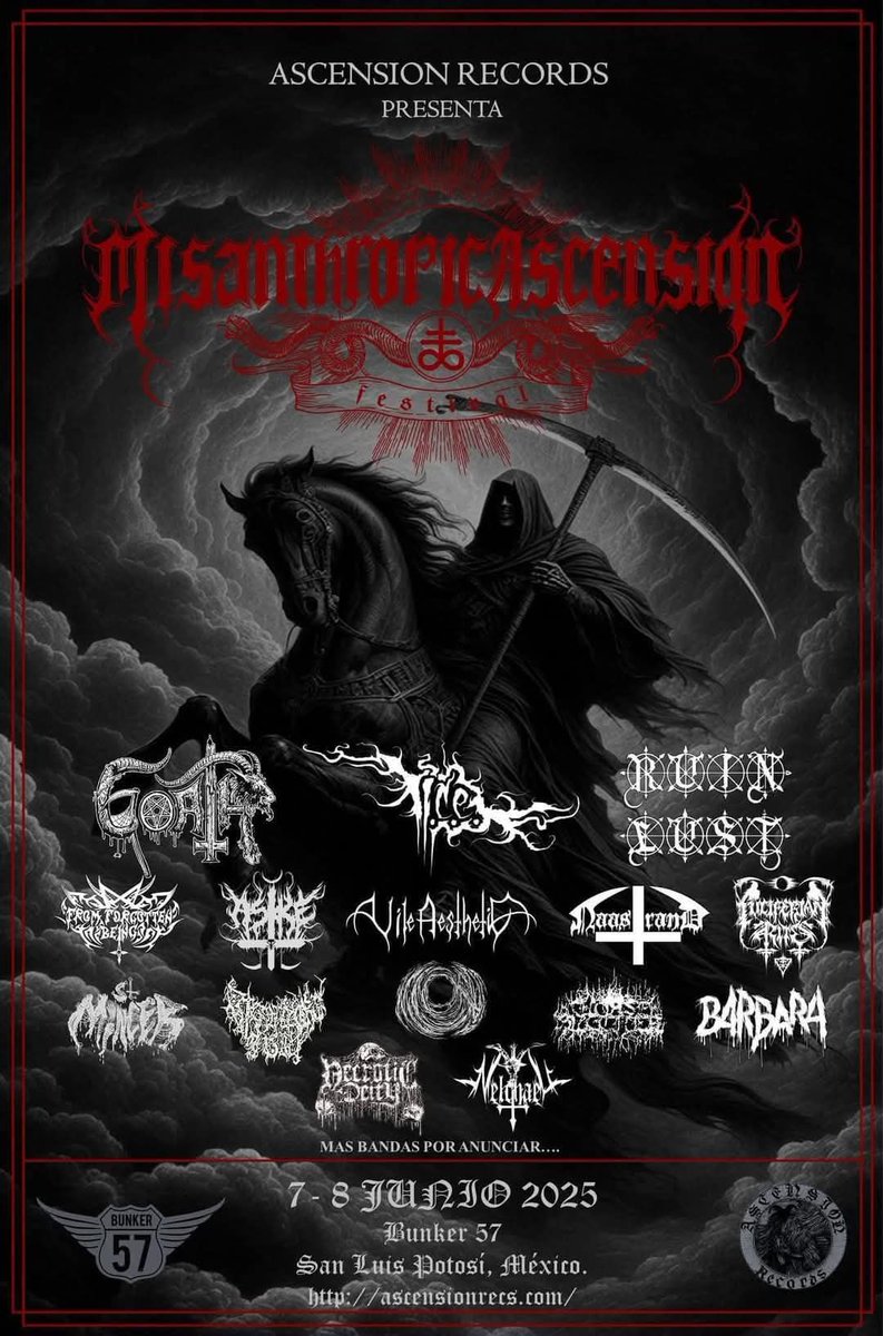 VileAesthetic's tweet photo. A true feast for the senses.
Have you secured your ability to bear witness?
𖤐

San Luis Potosi, Mexico
June 7-8, 2025
@AscensionRecsMX 

•••
#blackmetal #blackmetalfestival #metalfestival #usbm #darkartists #horror #haildeath https://t.co/WqJ7zisefv