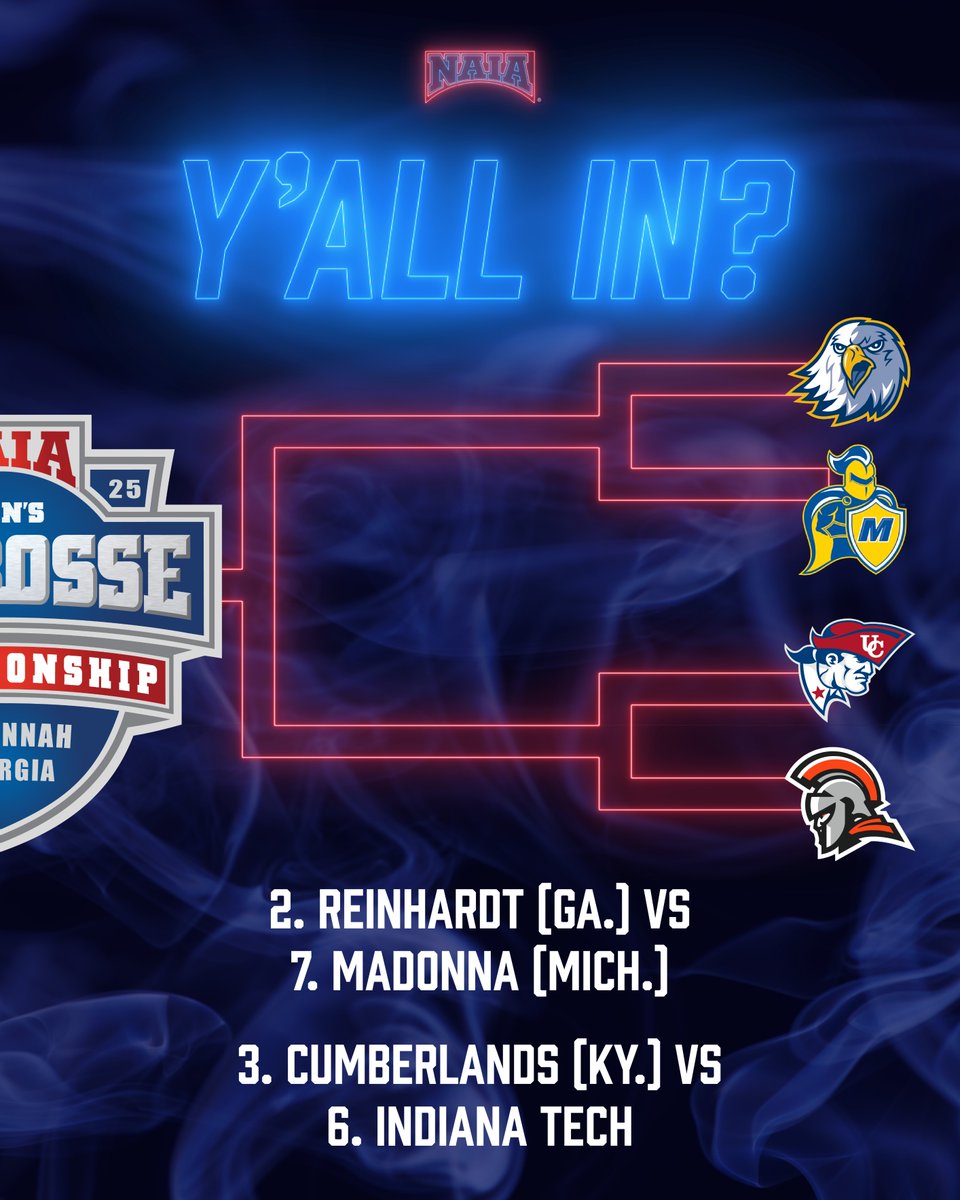 Y'ALL IN? 

The Inaugural Men's Lacrosse National Championship is about to get started. Who's winning it all? 

#PlayNAIA #TheRightWayToPlay