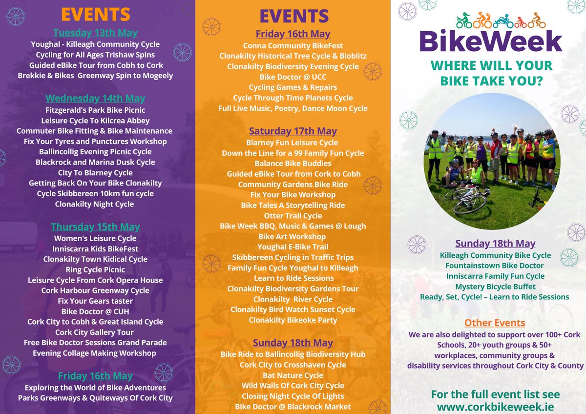 🥳🚲 Bike Week Cork 2025 Events Launched 🚲🥳

You can register now for a whole host of FREE leisure cycles, family fun cycles, bike festivals, bike maintenance workshops &amp; lots more 🤩✨

📅 10th-18th May
📍 Cork City &amp; County
✅ Over 320+ Events

ℹ corkbikeweek.ie